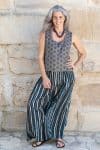 Womens, Lola blouse, sleevesless, & Apanna Pants, 100% cotton, hand block print. In Dandelion & Indigo Terra print