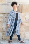 Womens, Tula Coat, full sleeve, 100% cotton, hand block print. In soft grey blue tones - Kamala