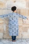 Womens, Tula Coat, full sleeve, 100% cotton, hand block print. In soft grey blue tones - Kamala