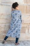 Womens, Tula Coat, full sleeve, 100% cotton, hand block print. In soft grey blue tones - Kamala