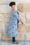 Womens, Tula Coat, full sleeve, 100% cotton, hand block print. In soft grey blue tones - Kamala