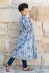 Womens, Tula Coat, full sleeve, 100% cotton, hand block print. In soft grey blue tones - Kamala