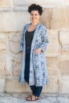 Womens, Tula Coat, full sleeve, 100% cotton, hand block print. In soft grey blue tones - Kamala