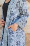 Womens, Tula Coat, full sleeve, 100% cotton, hand block print. In soft grey blue tones - Kamala