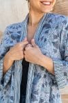 Womens, Tula Coat, full sleeve, 100% cotton, hand block print. In soft grey blue tones - Kamala