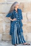 Womens, Shimla Coat, 7/8 sleeve, 100% cotton, hand block print. In natural Indigo Lila print.