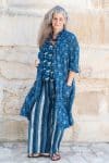 Womens, Shimla Coat, 7/8 sleeve, 100% cotton, hand block print. In natural Indigo Lila print.