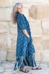 Womens, Shimla Coat, 7/8 sleeve, 100% cotton, hand block print. In natural Indigo Lila print.