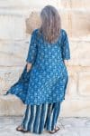 Womens, Shimla Coat, 7/8 sleeve, 100% cotton, hand block print. In natural Indigo Lila print.