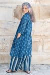 Womens, Shimla Coat, 7/8 sleeve, 100% cotton, hand block print. In natural Indigo Lila print.