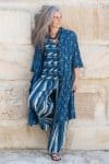 Womens, Shimla Coat, 7/8 sleeve, 100% cotton, hand block print. In natural Indigo Lila print.