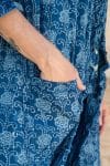 Womens, Shimla Coat, 7/8 sleeve, 100% cotton, hand block print. In natural Indigo Lila print.