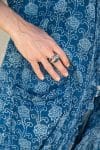 Womens, Shimla Coat, 7/8 sleeve, 100% cotton, hand block print. In natural Indigo Lila print.