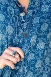 Womens, Shimla Coat, 7/8 sleeve, 100% cotton, hand block print. In natural Indigo Lila print.
