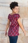 Womens, Sundra blouse, cap sleeves, 100% cotton, hand block print. In vibrant red - Ruby Veda