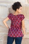 Womens, Sundra blouse, cap sleeves, 100% cotton, hand block print. In vibrant red - Ruby Veda