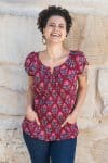 Womens, Sundra blouse, cap sleeves, 100% cotton, hand block print. In vibrant red - Ruby Veda