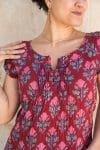 Womens, Sundra blouse, cap sleeves, 100% cotton, hand block print. In vibrant red - Ruby Veda