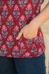 Womens, Sundra blouse, cap sleeves, 100% cotton, hand block print. In vibrant red - Ruby Veda