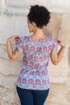 Womens, Sundra blouse, cap sleeves, 100% cotton, hand block print. In watermelon pink & grey - Floria