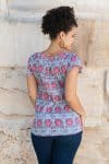 Womens, Sundra blouse, cap sleeves, 100% cotton, hand block print. In watermelon pink & grey - Floria
