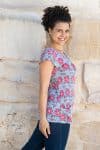 Womens, Sundra blouse, cap sleeves, 100% cotton, hand block print. In watermelon pink & grey - Floria