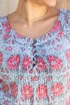 Womens, Sundra blouse, cap sleeves, 100% cotton, hand block print. In watermelon pink & grey - Floria