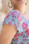 Womens, Sundra blouse, cap sleeves, 100% cotton, hand block print. In watermelon pink & grey - Floria