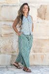 Womens, Florentis Culottes, 100% cotton, hand block prints, in green stripes - Verdara