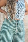 Womens, Florentis Culottes, 100% cotton, hand block prints, in green stripes - Verdara