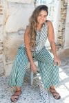 Womens, Florentis Culottes, 100% cotton, hand block prints, in green stripes - Verdara