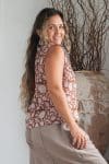 Womens Tops, 100% Cotton, Hand Block Print, Summer. Lola in Brown Floral Nutmeg