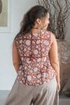 Womens Tops, 100% Cotton, Hand Block Print, Summer. Lola in Brown Floral Nutmeg