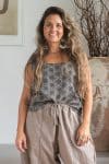 Womens Tops, 100% Cotton, Hand Block Print, Summer. Lola in earthy tones, Dandelion.