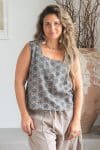 Womens Tops, 100% Cotton, Hand Block Print, Summer. Lola in earthy tones, Dandelion.