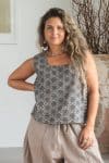 Womens Tops, 100% Cotton, Hand Block Print, Summer. Lola in earthy tones, Dandelion.