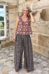 Womens, Lola blouse, sleevesless, & Apanna Pants, 100% cotton, hand block print. In Nutmeg & Stella