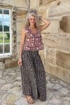 Womens, Lola blouse, sleevesless, & Apanna Pants, 100% cotton, hand block print. In Nutmeg & Stella