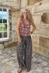 Womens, Lola blouse, sleevesless, & Apanna Pants, 100% cotton, hand block print. In Nutmeg & Stella