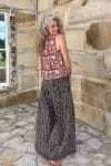 Womens, Lola blouse, sleevesless, & Apanna Pants, 100% cotton, hand block print. In Nutmeg & Stella