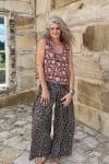 Womens, Lola blouse, sleevesless, & Apanna Pants, 100% cotton, hand block print. In Nutmeg & Stella