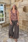 Womens, Lola blouse, sleevesless, & Apanna Pants, 100% cotton, hand block print. In Nutmeg & Stella