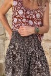 Womens, Lola blouse, sleevesless, & Apanna Pants, 100% cotton, hand block print. In Nutmeg & Stella
