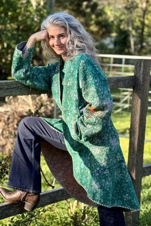 Womens, Tundra Kantha Duster, reversible, handmade from 100% cotton recycled Vintage fabrics, in Tallowa