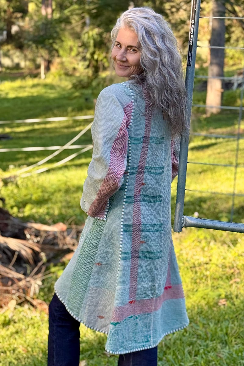 Womens, Tundra Kantha Duster, reversible, handmade from 100% cotton recycled Vintage fabrics, in Talara