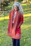 Womens Persian Luxe Coat, hand embroidered, red cranberry