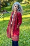 Womens Persian Luxe Coat, hand embroidered, red cranberry