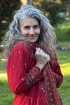 Womens Persian Luxe Coat, hand embroidered, red cranberry