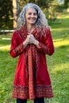Womens Persian Luxe Coat, hand embroidered, red cranberry