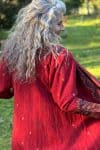 Womens Persian Luxe Coat, hand embroidered, red cranberry